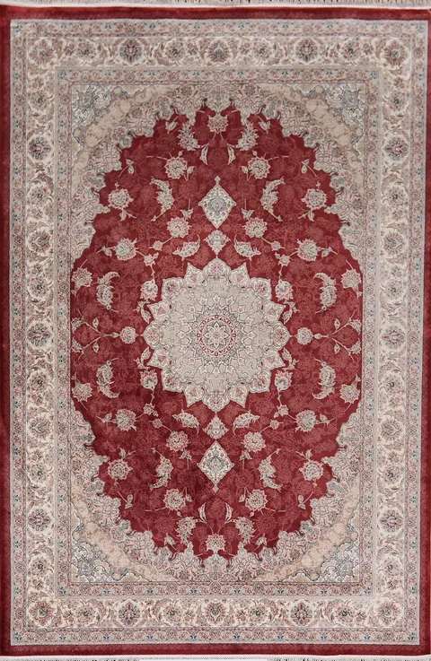 Red Silk Tabriz Turkish Area Rug 5x8