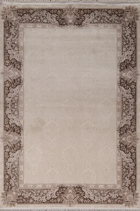 Beige & Ivory Silk Tabriz Turkish Area Rug 5x8