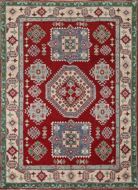 Geometric Red Kazak Oriental Rug 5x6