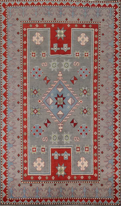 Handmade Wool Gray Kazak Oriental Area Rug 7x10
