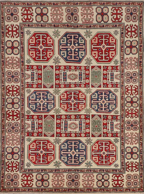 Geometric Wool Kazak Oriental Rug 5x7