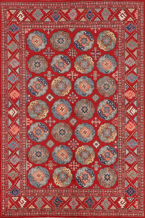 All-Over Red Wool Kazak Oriental Area Rug 7x10