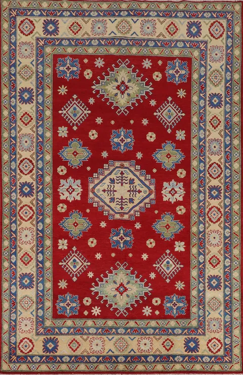 Geometric Red Kazak Oriental Area Rug 7x10