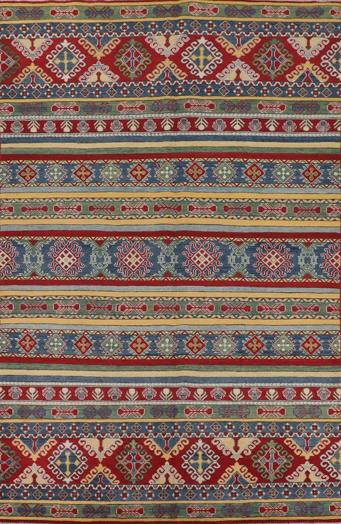 Striped Wool Kazak Oriental Area Rug 7x10