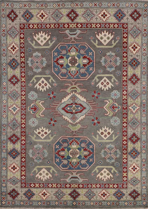 Gray Geometric Kazak Oriental Rug 5x7