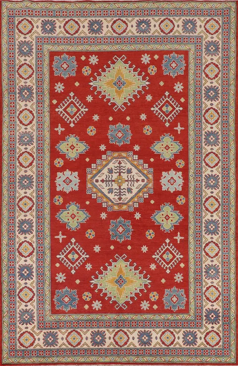 Geometric Red Kazak Oriental Area Rug 7x10