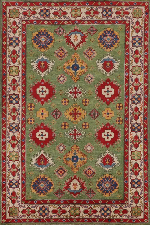 Handmade Green Kazak Oriental Area Rug 7x10