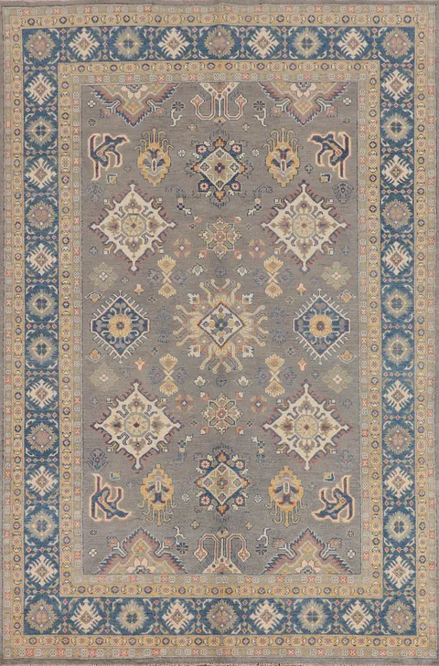 Gray Geometric Kazak Oriental Area Rug 6x10