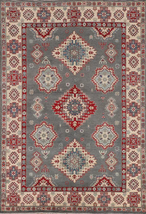 Gray Wool Kazak Oriental Area Rug 7x10