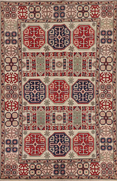 Geometric Kazak Oriental Area Rug 7x10