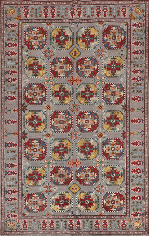 All-Over Gray Kazak Oriental Area Rug 6x10