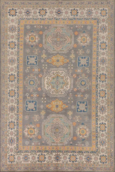 Gray Geometric Kazak Oriental Area Rug 7x10