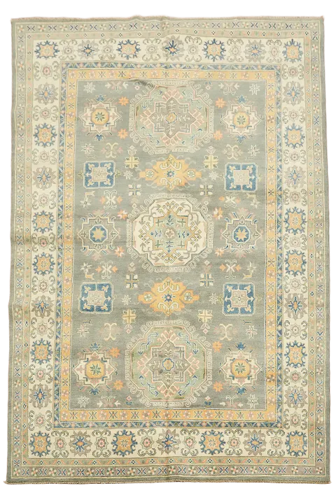 Gray Geometric Kazak Oriental Area Rug 7x10