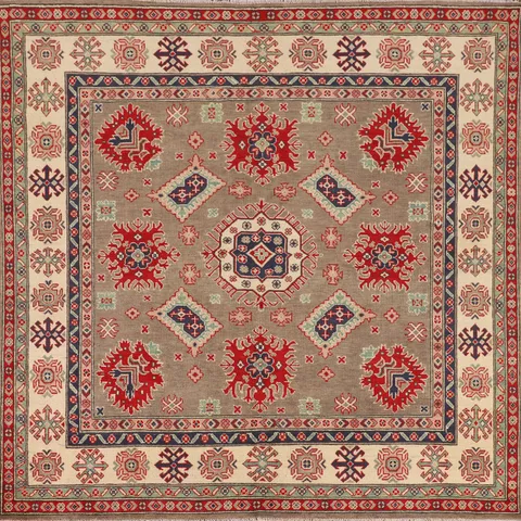 Square Geometric Kazak Oriental Rug 6x6