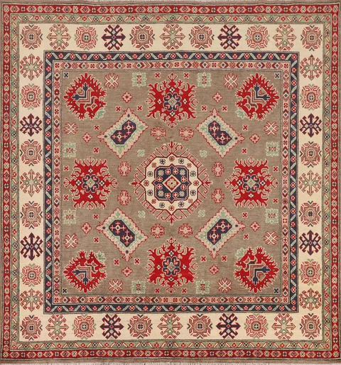 Square Wool Geometric Kazak Oriental Rug 7x7
