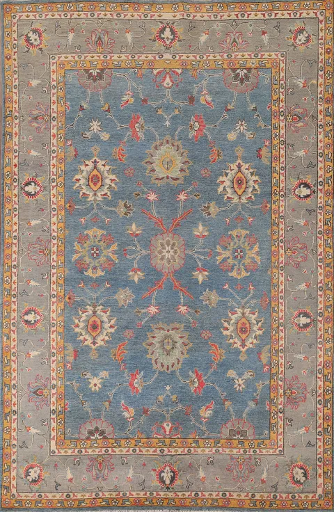 Blue Floral Oushak Oriental Area Rug 7x10