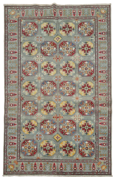 All-Over Gray Wool Kazak Oriental Area Rug 6x10
