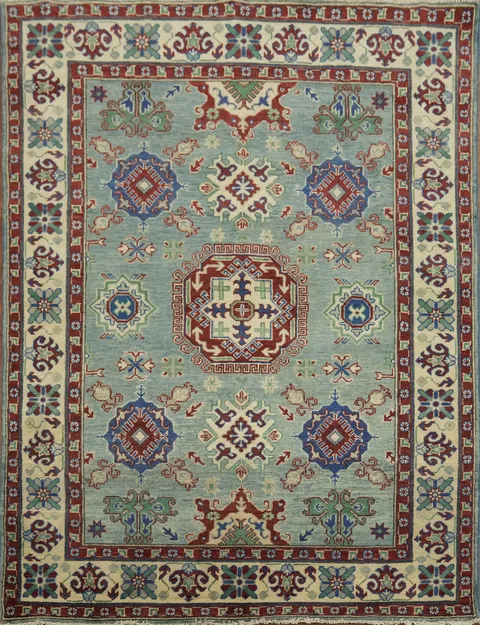 Blue Geometric Kazak Oriental Rug 5x7