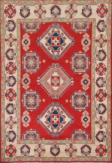 Geometric Red Kazak Oriental Area Rug 6x8