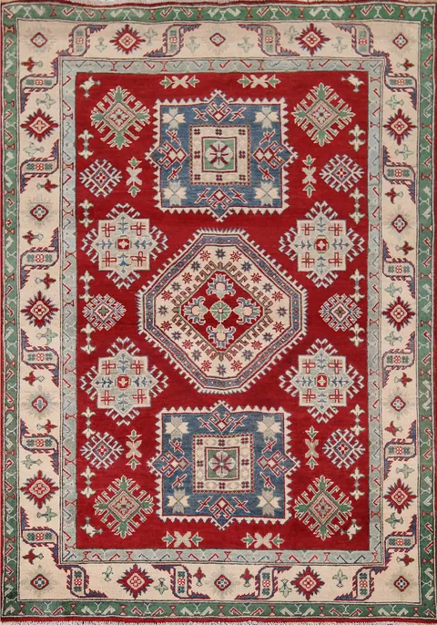 Geometric Red Kazak Oriental Rug 5x7