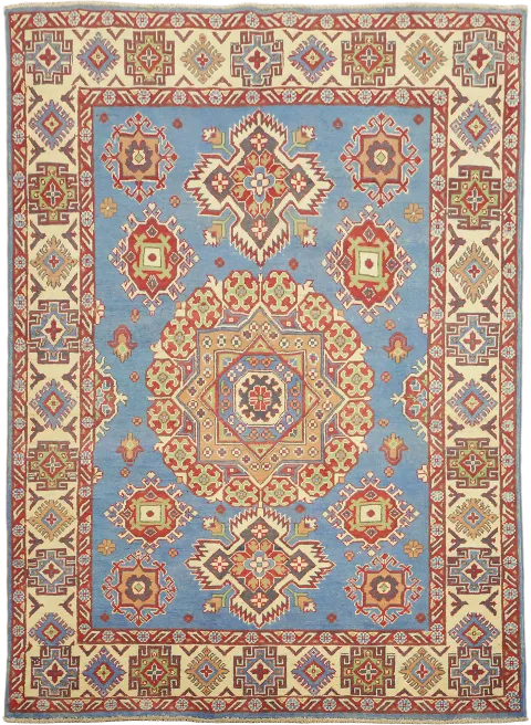 Blue Geometric Kazak Oriental Accent Rug 5x7