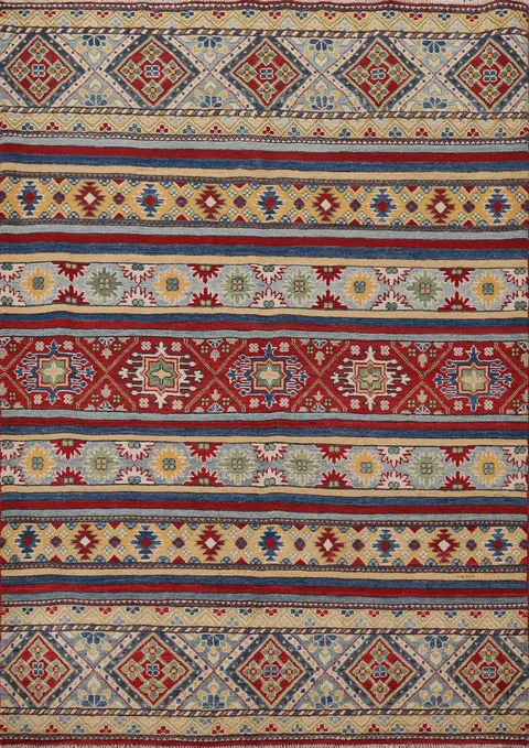 Striped Wool Kazak Oriental Rug 5x7