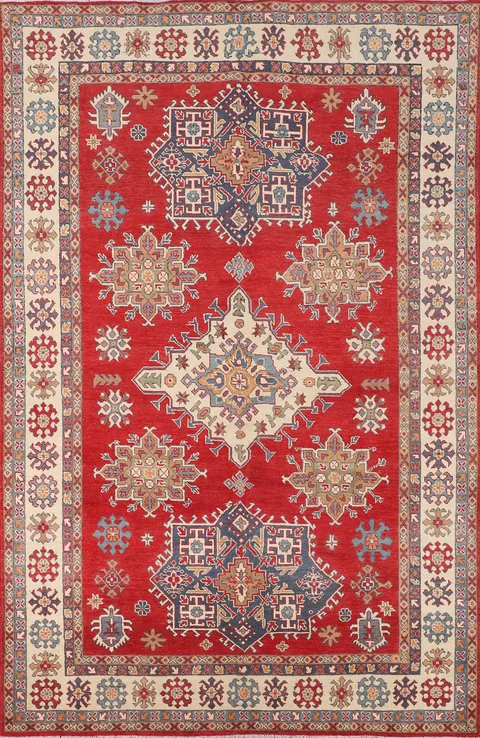 Geometric Wool Kazak Oriental Area Rug 7x10