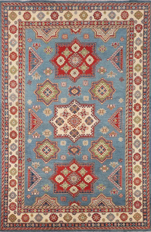 Handmade Blue Kazak Oriental Area Rug 7x10
