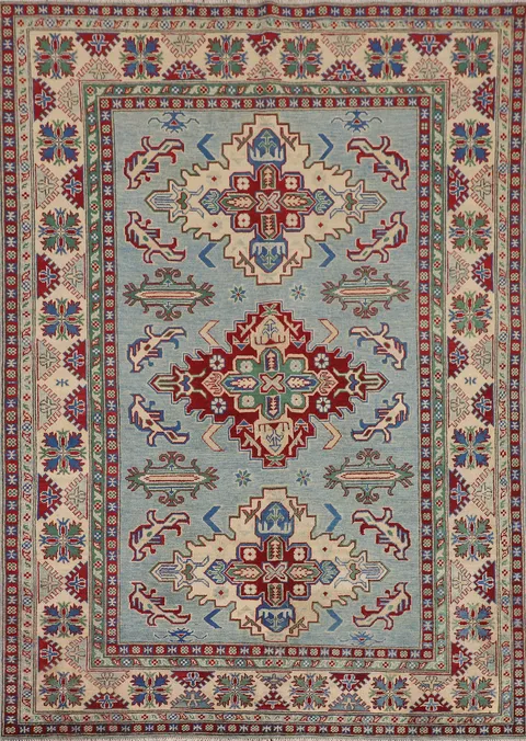 Light Blue Wool Kazak Oriental Area Rug 6x8