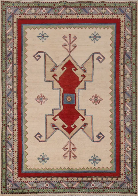 Geometric Wool Kazak Oriental Rug 5x7
