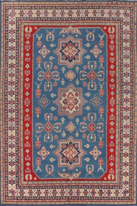 Blue Geometric Kazak Oriental Area Rug 10x13