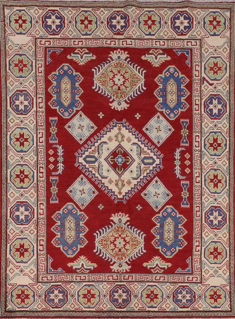 Red Geometric Kazak Oriental Rug 5x7