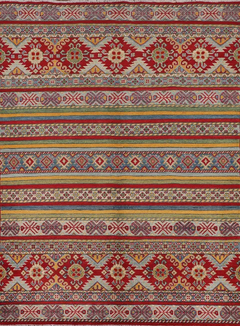 Striped Kazak Oriental Wool Rug 5x7
