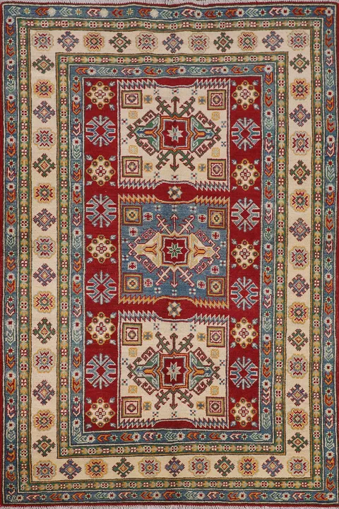 Geometric Wool Kazak Oriental Accent Rug 4x6