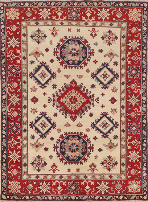 Geometric Wool Kazak Oriental Rug 5x7