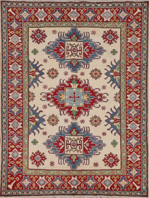 Ivory Wool Kazak Oriental Rug 5x7
