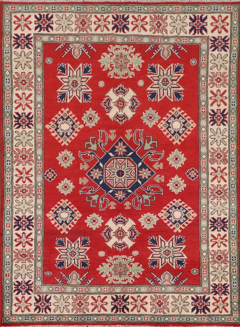 Red Geometric Kazak Oriental Rug 5x6
