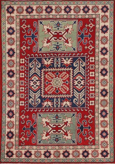 Red Geometric Kazak Oriental Rug 4x6
