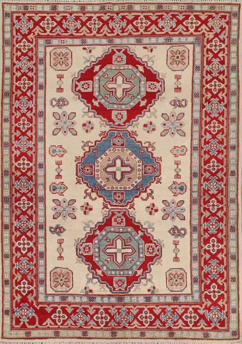 Handmade Wool Kazak Accent Rug 4x6