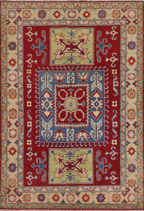 Geometric Red Kazak Oriental Rug 4x6