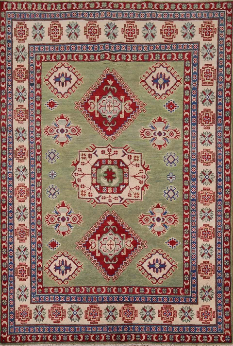 Green Geometric Kazak Oriental Rug 5x7