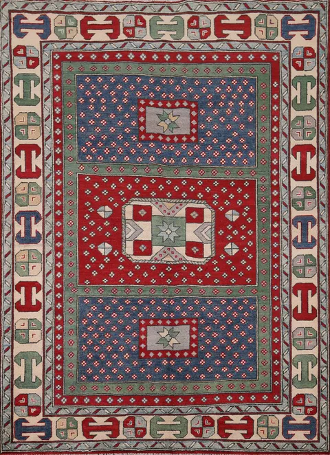 Geometric Wool Kazak Oriental Rug 5x7