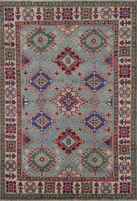 Blue Geometric Kazak Oriental Rug 5x7
