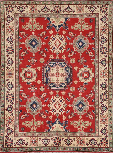Geometric Red Kazak Oriental Rug 5x7