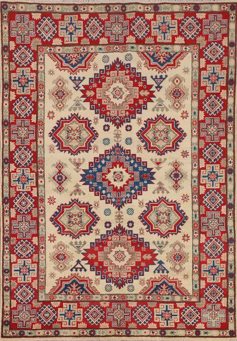 Geometric Kazak Oriental Handmade Rug 5x7
