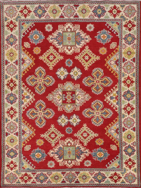 Geometric Red Kazak Oriental Rug 5x7