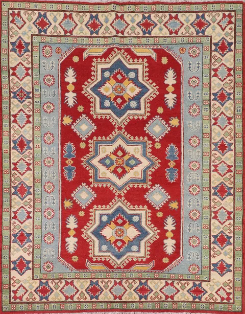 Red Geometric Kazak Oriental Rug 5x6