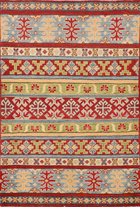 Geometric Wool Kazak Oriental Rug 3x4