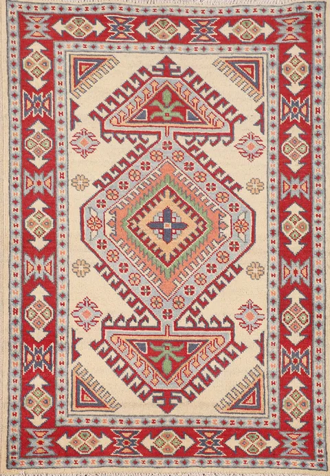 Geometric Wool Kazak Oriental Rug 3x4