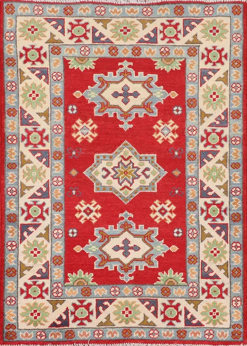 Handmade Wool Red Kazak Oriental Rug 3x4